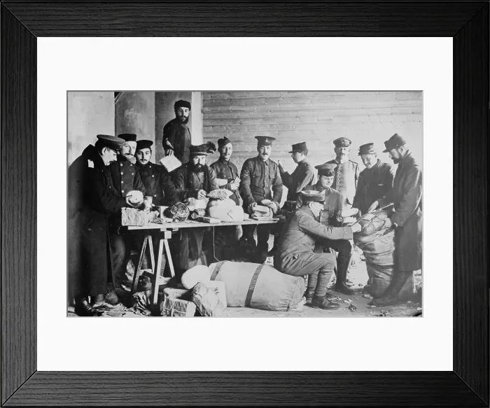 Framed Print : British and French prisoners assorting mail, between 1914 and c1915. Creator: Bain News Service Framed Print : British and French prisoners assorting mail, between 1914 and c1915. Creator: Bain News Service
