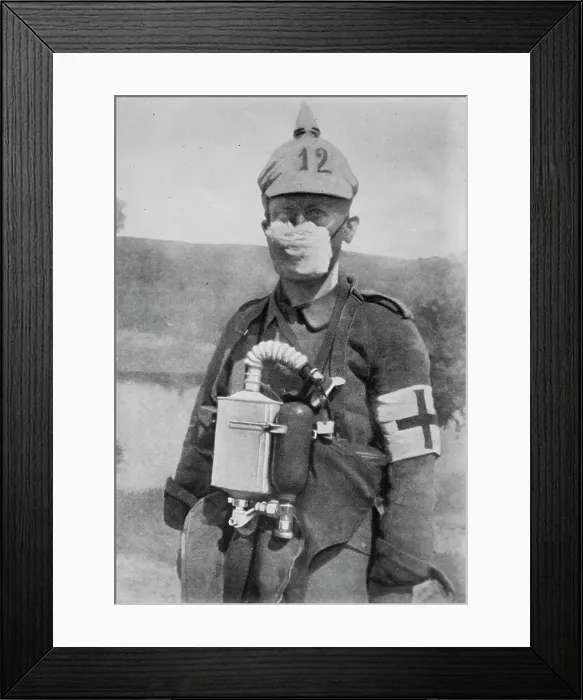 Framed Print : German Protection against gas bombs, between c1910 and c1915. Creator: Bain News Service Framed Print : German Protection against gas bombs, between c1910 and c1915. Creator: Bain News Service
