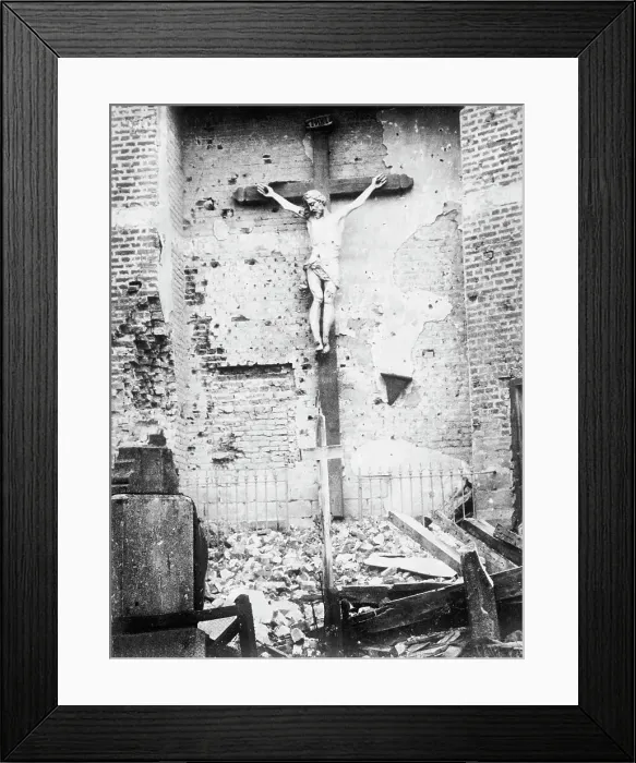 Framed Print : Fromelles - Uninjured figure in wrecked church, 29 July 1915. Creator: Bain News Service Framed Print : Fromelles - Uninjured figure in wrecked church, 29 July 1915. Creator: Bain News Service