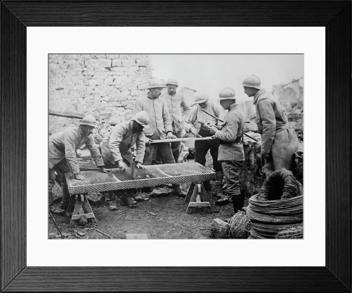 Framed Print : Poilus making mattresses, between c1915 and c1918. Creator: Bain News Service Framed Print : Poilus making mattresses, between c1915 and c1918. Creator: Bain News Service