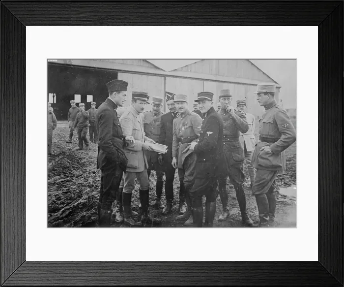 Framed Print : 1. K. Rockwell, 2. Capt. Thenault, 3. Norman Prince, 4. Lieut. DeLaage, 5. Sgt. E, Cowdin... 1916. Creator: Bain News Service Framed Print : 1. K. Rockwell, 2. Capt. Thenault, 3. Norman Prince, 4. Lieut. DeLaage, 5. Sgt. E, Cowdin... 1916. Creator: Bain News Service