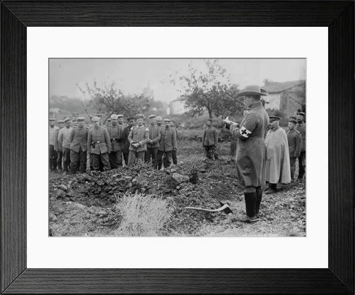 Framed Print : German Field chaplain burying French Officer who died in hospital, 1914. Creator: Bain News Service Framed Print : German Field chaplain burying French Officer who died in hospital, 1914. Creator: Bain News Service