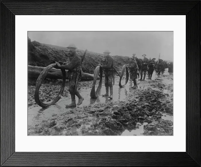 Framed Print : British wiring parties in rain, Sept 1916. Creator: Bain News Service Framed Print : British wiring parties in rain, Sept 1916. Creator: Bain News Service