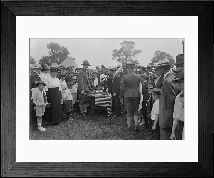 Framed Print : 14th Infantry Camp, signing recruit in, 1917 or 1918. Creator: Bain News Service Framed Print : 14th Infantry Camp, signing recruit in, 1917 or 1918. Creator: Bain News Service