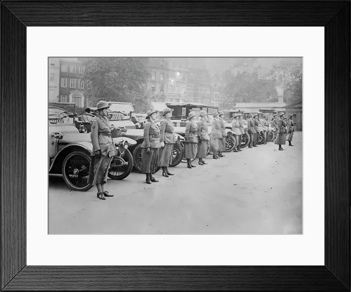 Framed Print : English women motor volunteers inspected, between c1915 and 1918. Creator: Bain News Service Framed Print : English women motor volunteers inspected, between c1915 and 1918. Creator: Bain News Service