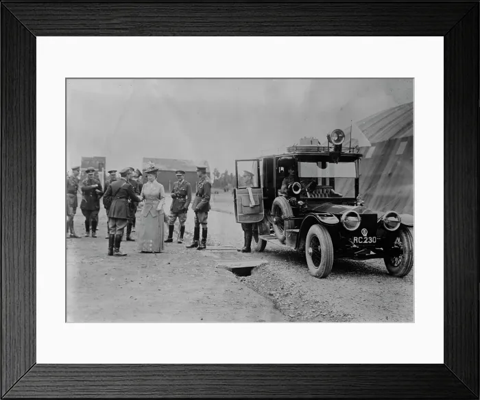 Framed Print : Queen Mary visits aerodrome shed, 5 Jul 1917. Creator: Bain News Service Framed Print : Queen Mary visits aerodrome shed, 5 Jul 1917. Creator: Bain News Service