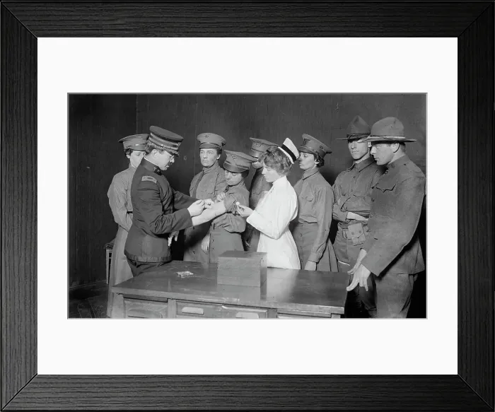 Framed Print : Major Connell inoculating woman motorist, 29 May 1917. Creator: Bain News Service Framed Print : Major Connell inoculating woman motorist, 29 May 1917. Creator: Bain News Service