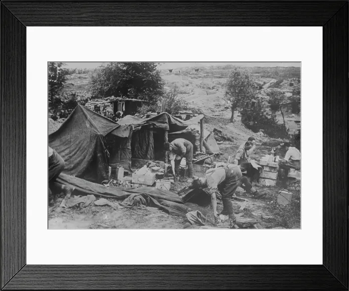 Framed Print : British artillery officers mess on captured ground, 10 Jun 1917. Creator: Bain News Service Framed Print : British artillery officers mess on captured ground, 10 Jun 1917. Creator: Bain News Service