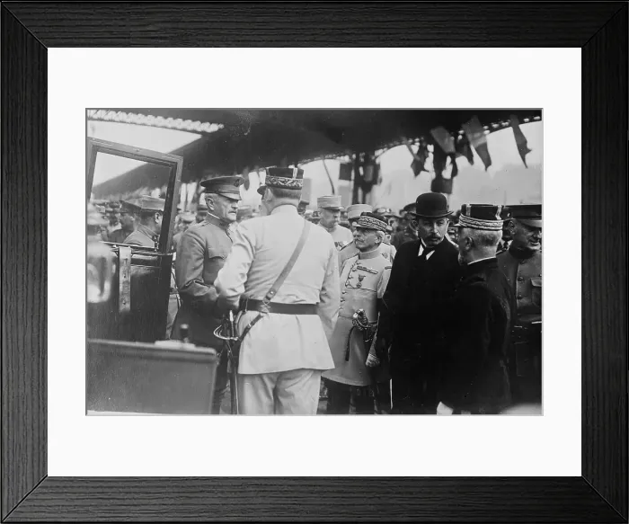 Framed Print : General Pershing, Gen. Pelletier, Gen. Dumas, Rene Besnard, 13 Jun 1917. Creator: Bain News Service Framed Print : General Pershing, Gen. Pelletier, Gen. Dumas, Rene Besnard, 13 Jun 1917. Creator: Bain News Service