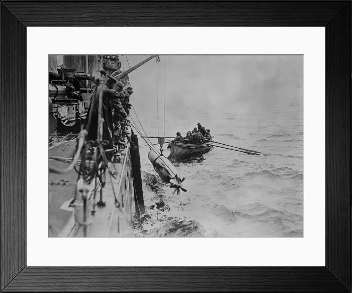 Framed Print : British torpedo after practice run, between c1915 and c1920. Creator: Bain News Service Framed Print : British torpedo after practice run, between c1915 and c1920. Creator: Bain News Service