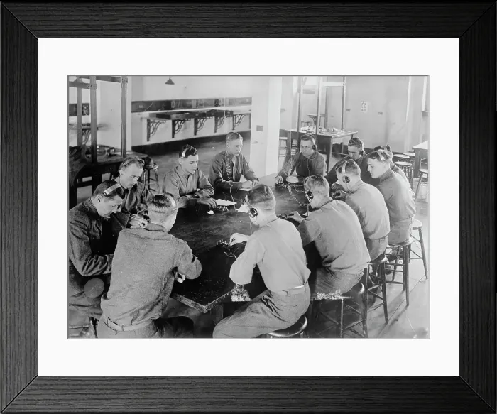 Framed Print : Aviators practicing telegraphy, 1917. Creator: Bain News Service Framed Print : Aviators practicing telegraphy, 1917. Creator: Bain News Service