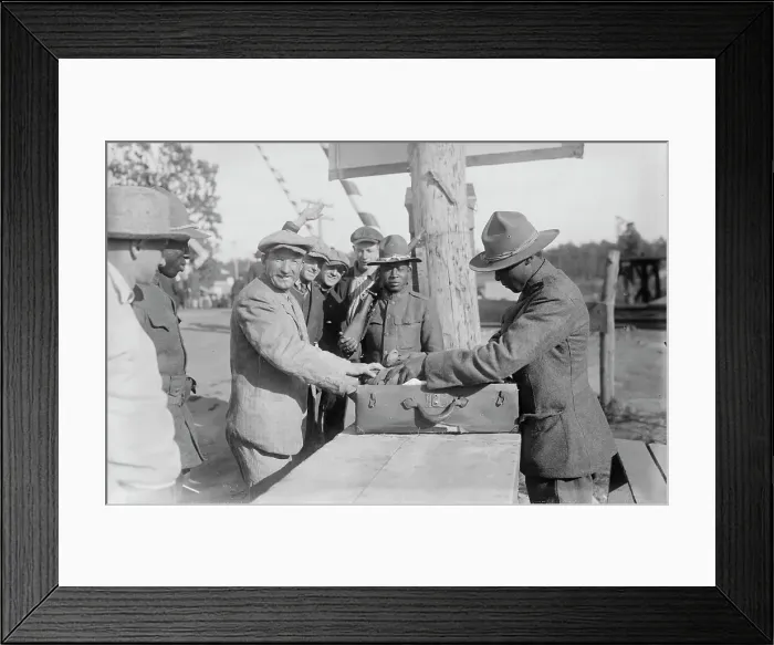 Framed Print : Examining pkges, Camp Upton, Sept 1917. Creator: Bain News Service Framed Print : Examining pkges, Camp Upton, Sept 1917. Creator: Bain News Service