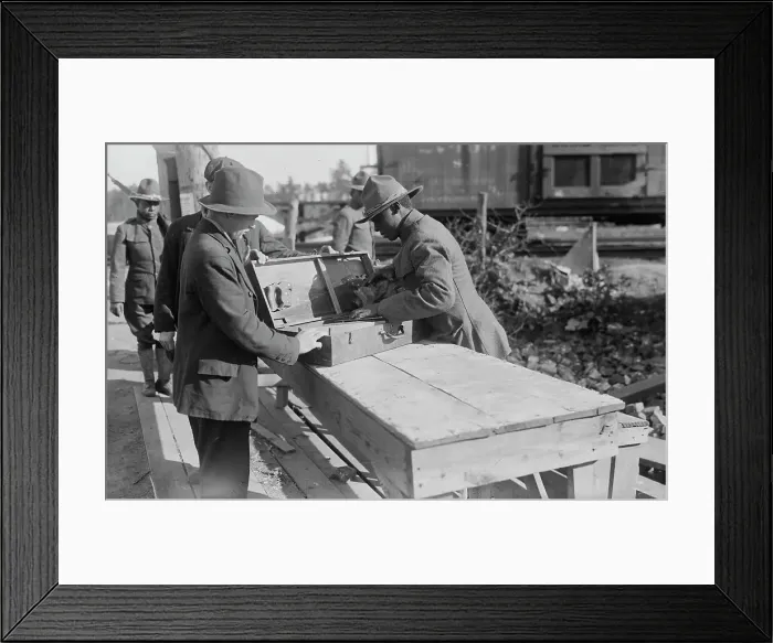 Framed Print : Yaphank, examining packages, 11 Sept 1917. Creator: Bain News Service Framed Print : Yaphank, examining packages, 11 Sept 1917. Creator: Bain News Service