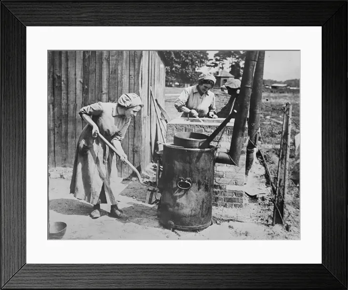 Framed Print : British women tending fat boilers at front, 24 Jul 1917. Creator: Bain News Service Framed Print : British women tending fat boilers at front, 24 Jul 1917. Creator: Bain News Service