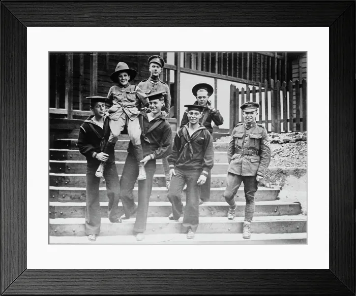 Framed Print : Digby Morton, Phila. Boy Scout, and U.S. Jackies at Eagle hut in London, between c1915 and 1918. Creator: Bain News Service. Digby Morton, Phila. Boy Scout, and U.S. Jackies at Eagle hut in London, between c1915 and 1918 Framed Print : Digby Morton, Phila. Boy Scout, and U.S. Jackies at Eagle hut in London, between c1915 and 1918. Creator: Bain News Service. Digby Morton, Phila. Boy Scout, and U.S. Jackies at Eagle hut in London, between c1915 and 1918