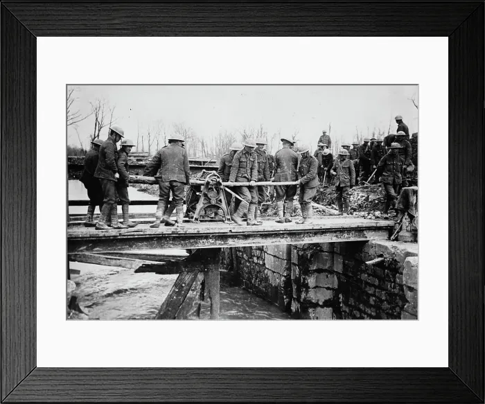Framed Print : British engineers repairing bridge, between c1915 and 1918. Creator: Bain News Service Framed Print : British engineers repairing bridge, between c1915 and 1918. Creator: Bain News Service