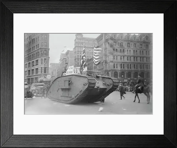Framed Print : British tank on 5th Ave. 25 Oct 1917. Creator: Bain News Service Framed Print : British tank on 5th Ave. 25 Oct 1917. Creator: Bain News Service