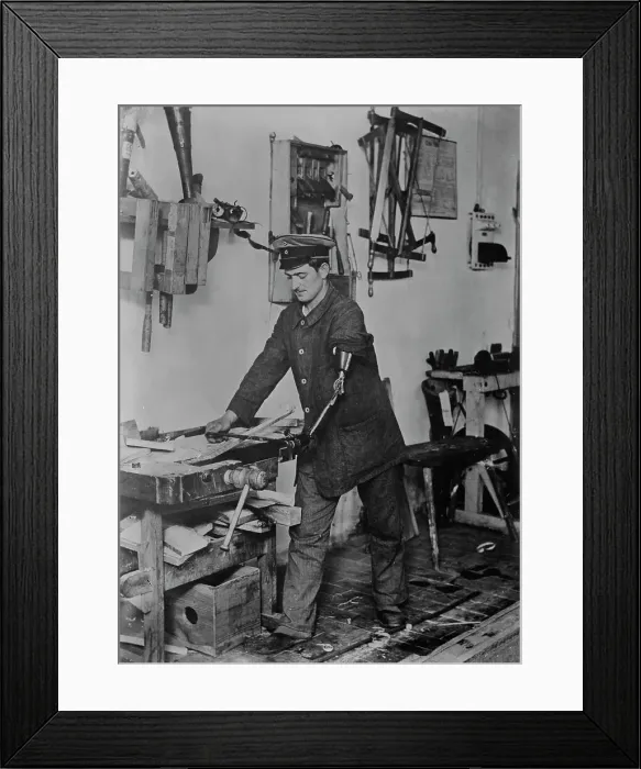 Framed Print : Maimed German at work, between c1915 and 1918. Creator: Bain News Service Framed Print : Maimed German at work, between c1915 and 1918. Creator: Bain News Service