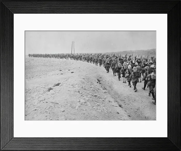 Framed Print : Champagne, troops leaving for front, between c1915 and 1918. Creator: Bain News Service Framed Print : Champagne, troops leaving for front, between c1915 and 1918. Creator: Bain News Service