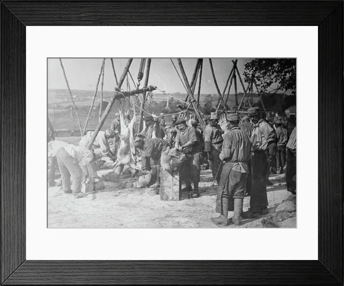 Framed Print : Army butchers, Aisne Front, between c1915 and 1918. Creator: Bain News Service Framed Print : Army butchers, Aisne Front, between c1915 and 1918. Creator: Bain News Service