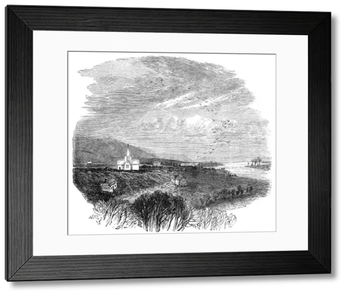 Framed Print : Views at the Seat of the War in New Zealand: village on the Waikato River, 1864. Creator: Unknown Framed Print : Views at the Seat of the War in New Zealand: village on the Waikato River, 1864. Creator: Unknown