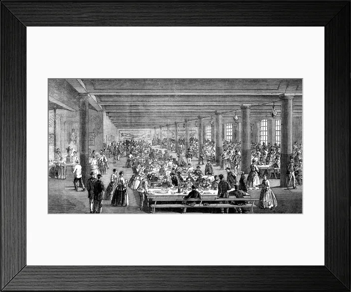 Framed Print : The Cotton Famine: working men's dining-hall, Gaythorn cooking-depot, Manchester, 1862. Creator: Unknown Framed Print : The Cotton Famine: working men's dining-hall, Gaythorn cooking-depot, Manchester, 1862. Creator: Unknown