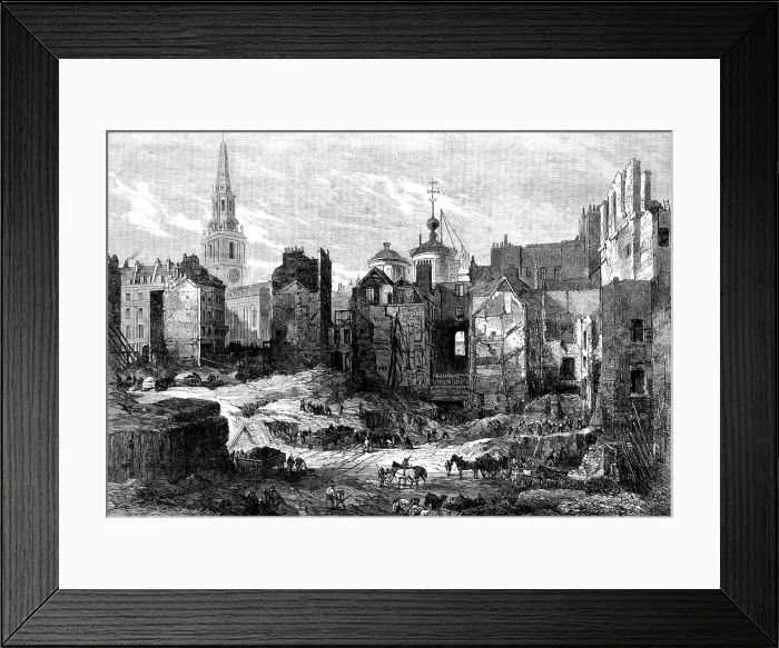 Framed Print : Demolition of Hungerford Market: view looking towards the Strand, 1862. Creator: Mason Jackson Framed Print : Demolition of Hungerford Market: view looking towards the Strand, 1862. Creator: Mason Jackson