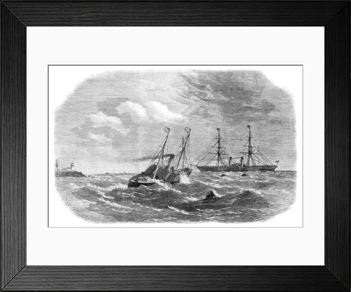 Framed Print : The Jackal tender and boats going to meet the American mail steamer at Roche's Point... 1864. Creator: Smyth Framed Print : The Jackal tender and boats going to meet the American mail steamer at Roche's Point... 1864. Creator: Smyth