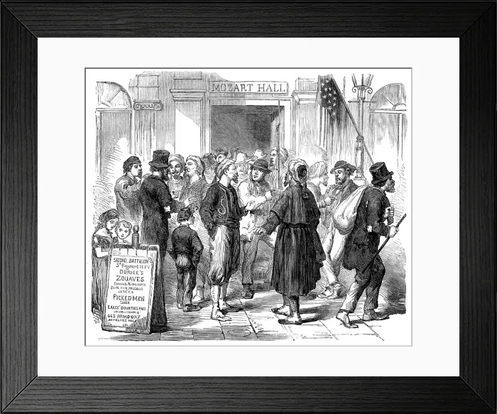 Framed Print : The War in America: recruiting in New York: the Irish Zouaves, 1862. Creator: Unknown Framed Print : The War in America: recruiting in New York: the Irish Zouaves, 1862. Creator: Unknown