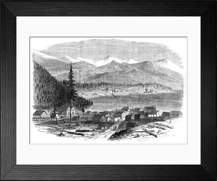 Framed Print : Sketches in British Columbia: the town of Douglas, and Douglas Lake, 1864. Creator: Unknown Framed Print : Sketches in British Columbia: the town of Douglas, and Douglas Lake, 1864. Creator: Unknown