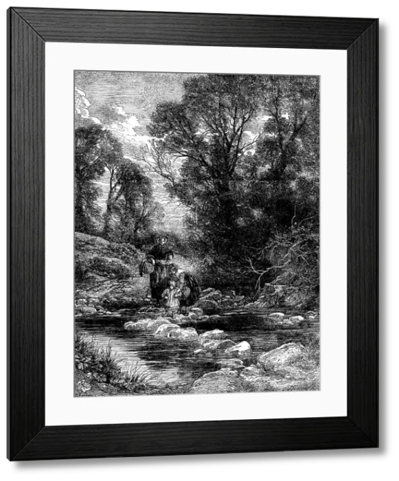 Framed Print : Birkett Foster's Pictures of English Landscape': the Stepping-stones, 1862. Creator: Dalziel Brothers. Birkett Foster's Pictures of English Landscape': the Stepping-stones, 1862. Creator: Dalziel Brothers Framed Print : Birkett Foster's Pictures of English Landscape': the Stepping-stones, 1862. Creator: Dalziel Brothers. Birkett Foster's Pictures of English Landscape': the Stepping-stones, 1862. Creator: Dalziel Brothers