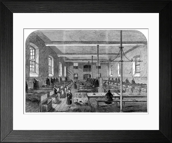 Framed Print : The Great Schools of England: one of the dormitories at Christ's Hospital School, 1862. Creator: Unknown Framed Print : The Great Schools of England: one of the dormitories at Christ's Hospital School, 1862. Creator: Unknown