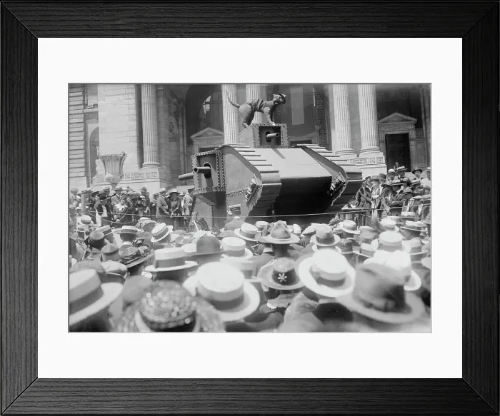 Framed Print : Tank at public library, 1918. Creator: Bain News Service Framed Print : Tank at public library, 1918. Creator: Bain News Service