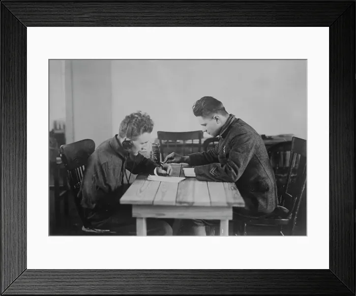 Framed Print : Telegraph lesson - crippled soldiers, 06 Feb 1919. Creator: Bain News Service Framed Print : Telegraph lesson - crippled soldiers, 06 Feb 1919. Creator: Bain News Service