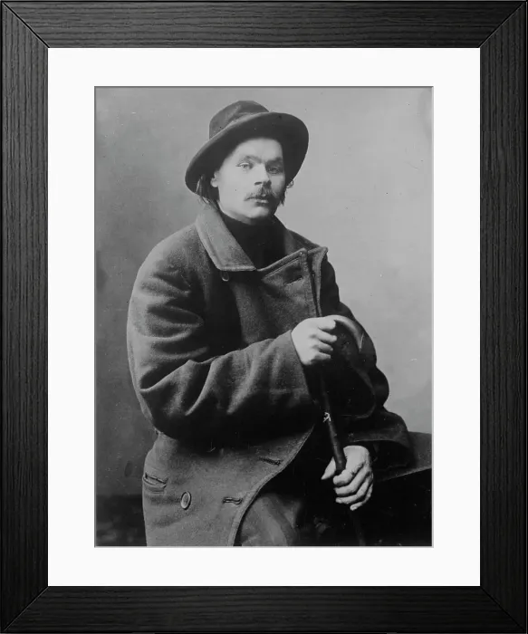 Framed Print : Maxim Gorky, seated with heavy coat on, 1910. Creator: Bain News Service Framed Print : Maxim Gorky, seated with heavy coat on, 1910. Creator: Bain News Service