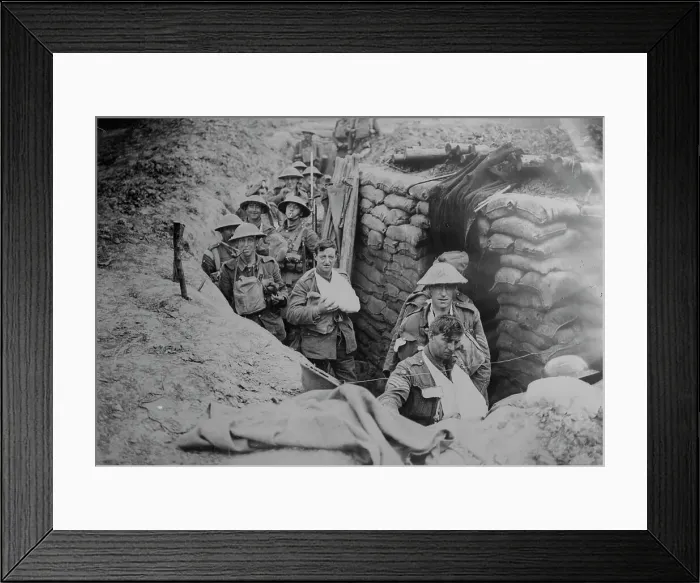 Framed Print : Wounded British in trench, 18 Aug 1918. Creator: Bain News Service Framed Print : Wounded British in trench, 18 Aug 1918. Creator: Bain News Service