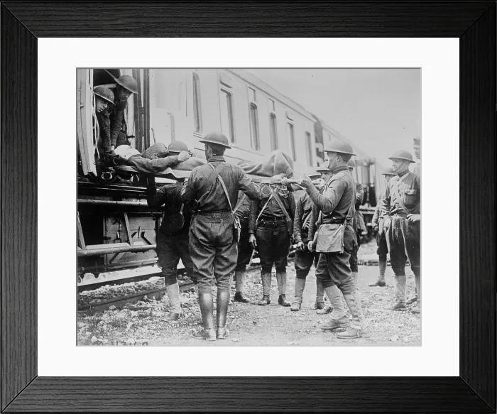 Framed Print : American soldiers & wounded, 27 Apr 1918. Creator: Bain News Service. American soldiers & wounded, 27 Apr 1918. Creator: Bain News Service Framed Print : American soldiers & wounded, 27 Apr 1918. Creator: Bain News Service. American soldiers & wounded, 27 Apr 1918. Creator: Bain News Service