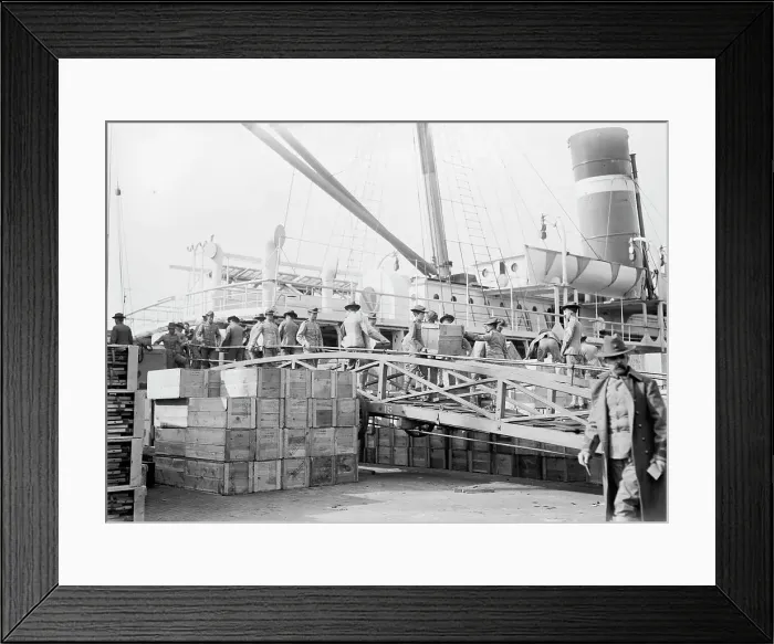 Framed Print : Loading U.S. Army transport ship Meade - League Isl'd. 1913. Creator: Bain News Service Framed Print : Loading U.S. Army transport ship Meade - League Isl'd. 1913. Creator: Bain News Service