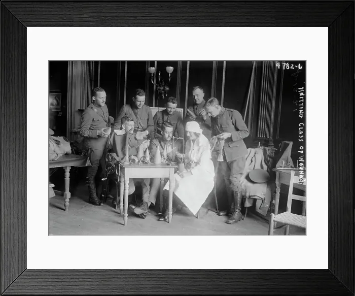 Framed Print : Knitting class Lafayette House, knitting class of wounded, between 1917 and c1920. Creator: Bain News Service Framed Print : Knitting class Lafayette House, knitting class of wounded, between 1917 and c1920. Creator: Bain News Service