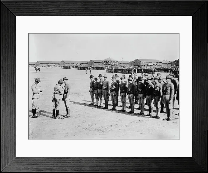 Framed Print : Gen. Cole decorating marines, Parris Island, S.C. 10 June 1918. Creator: Bain News Service Framed Print : Gen. Cole decorating marines, Parris Island, S.C. 10 June 1918. Creator: Bain News Service