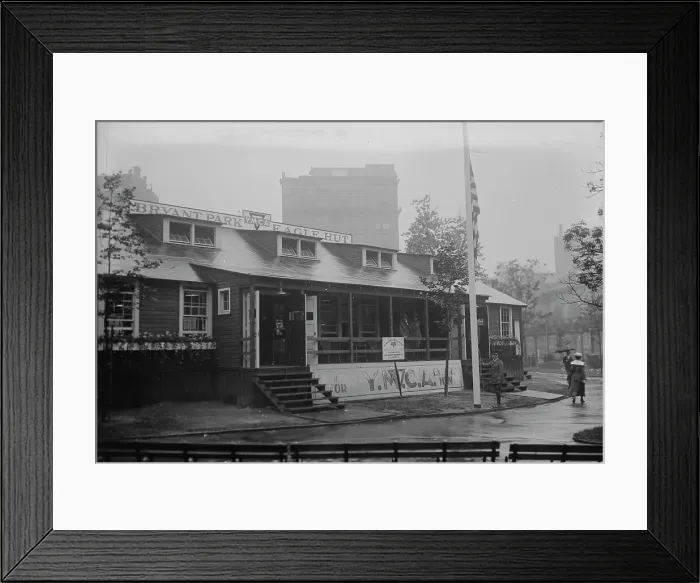 Framed Print : Y.M.C.A. hut, Bryant Park, 1918. Creator: Bain News Service Framed Print : Y.M.C.A. hut, Bryant Park, 1918. Creator: Bain News Service