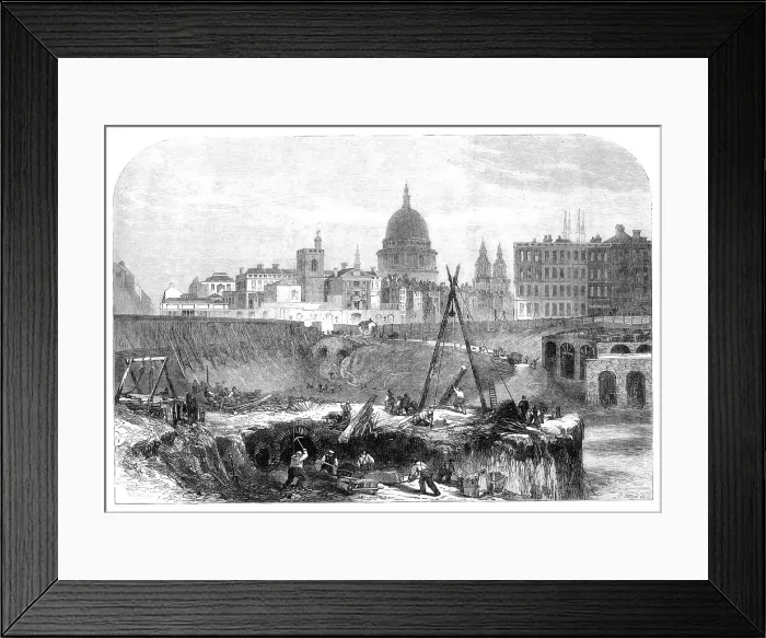 Framed Print : The works of the Metropolitan extension railway in Smithfield, 1864. Creator: Mason Jackson Framed Print : The works of the Metropolitan extension railway in Smithfield, 1864. Creator: Mason Jackson