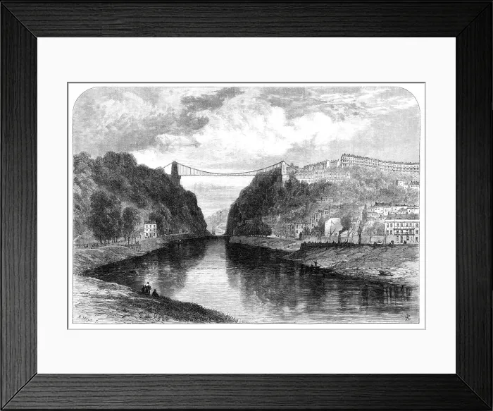 Framed Print : The suspension bridge over the Avon at Clifton, 1864. Creator: Mason Jackson Framed Print : The suspension bridge over the Avon at Clifton, 1864. Creator: Mason Jackson