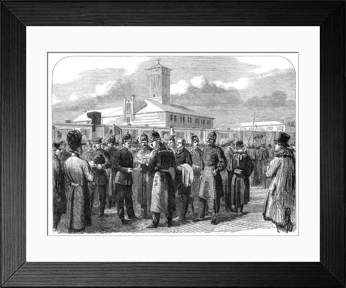 Framed Print : The War in Denmark: Prussian troops leaving Altona for Schleswig...at the railway station, 1864. Creator: Frederick John Skill Framed Print : The War in Denmark: Prussian troops leaving Altona for Schleswig...at the railway station, 1864. Creator: Frederick John Skill