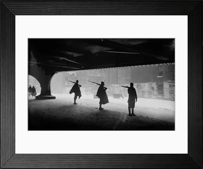Framed Print : Naval Militia guarding a N.Y. bridge, 1917. Creator: Bain News Service Framed Print : Naval Militia guarding a N.Y. bridge, 1917. Creator: Bain News Service