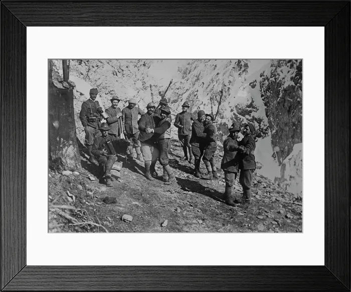 Framed Print : Italian soldiers amusements at mountain outpost, between c1915 and c1920. Creator: Bain News Service