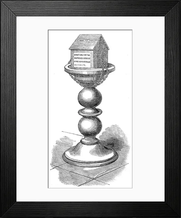 Framed Print : The Cotton Famine: box at Bristol for subscriptions to the distressed operatives fund, 1862. Creator: Unknown Framed Print : The Cotton Famine: box at Bristol for subscriptions to the distressed operatives fund, 1862. Creator: Unknown