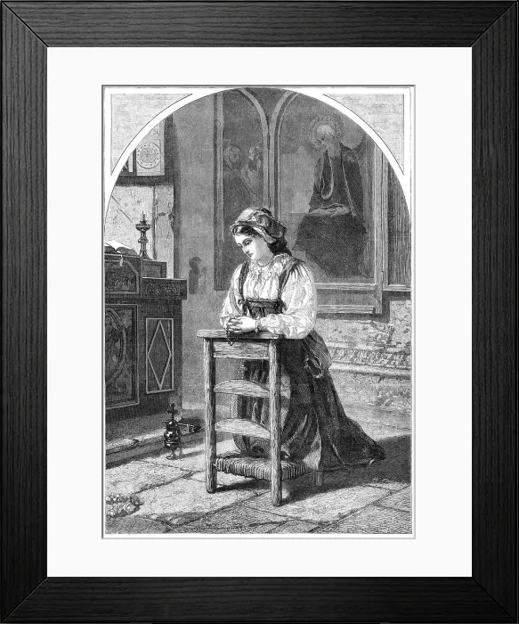 Framed Print : The Offering, by F. Wyburd, in the Exhibition of the British Institution, 1864. Creator: W Thomas