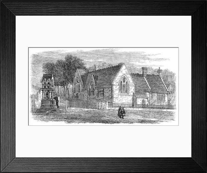 Framed Print : St. Mary's National Schools and new drinking-fountain at Chatham, 1864. Creator: Unknown Framed Print : St. Mary's National Schools and new drinking-fountain at Chatham, 1864. Creator: Unknown
