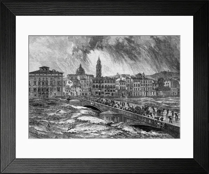 Framed Print : The late flood of the Arno at Florence – from a sketch by E. W. Cooke, R.A. 1864. Creator: Mason Jackson Framed Print : The late flood of the Arno at Florence – from a sketch by E. W. Cooke, R.A. 1864. Creator: Mason Jackson